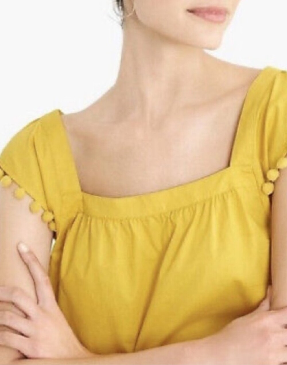 J. Crew Mustard Yellow Square-Neck Tank with Pom Trim, Sz 0